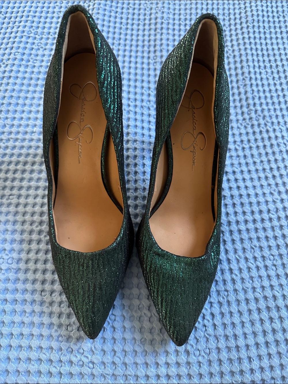 Jessica Simpson Emerald Sparkle Pointed Toe Pumps